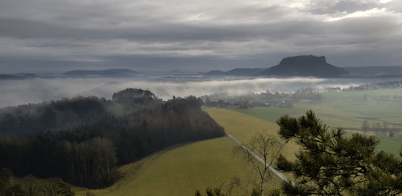 Blick zum Lilienstein im Dezember Wander-Workshops Sächsische Schweiz